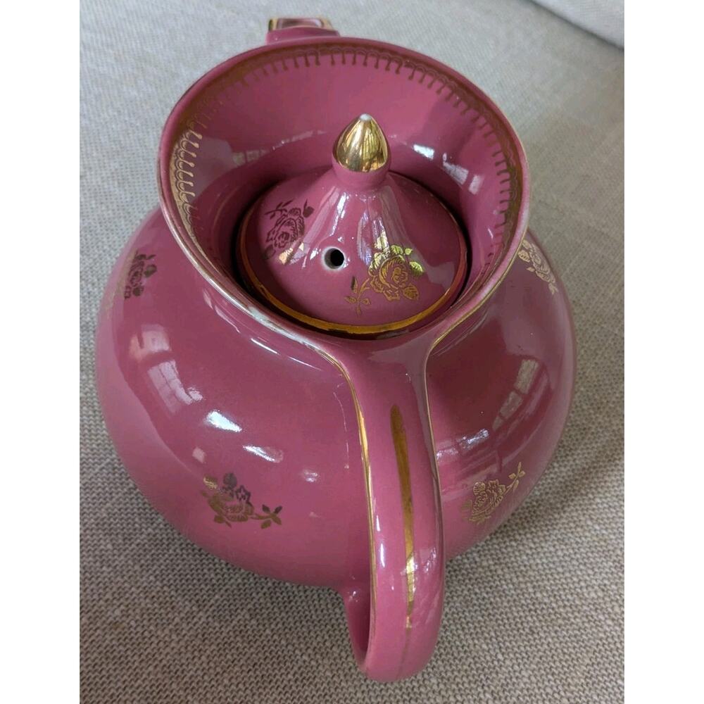 Vintage Hall China 0694 6 cup Teapot Mauve Rose Pink With Gold Trim/Flowers - Picture 5 of 16